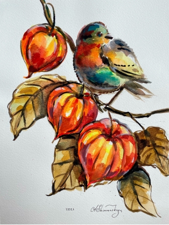 Bird and autumn by artist Anastasia Shimanskaya
